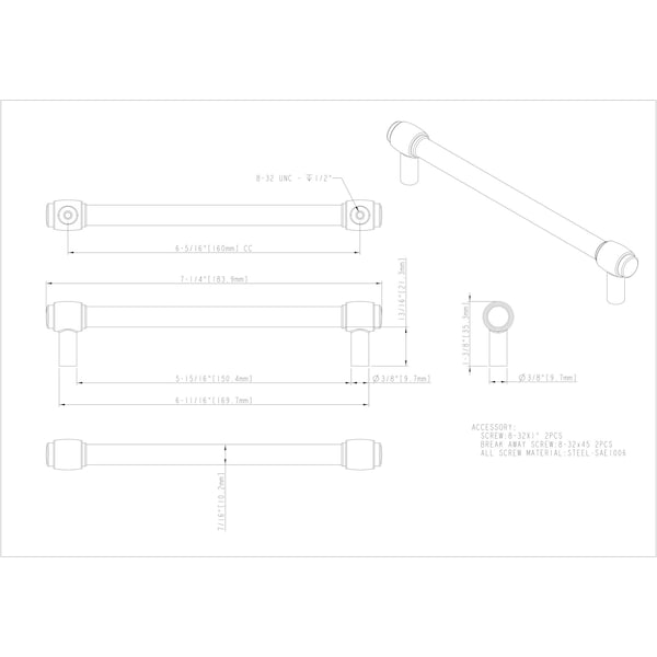 Jeffrey Alexander 160 mm Center-to-Center Satin Bronze Hayworth Cabinet Bar Pull - 885-160SBZ