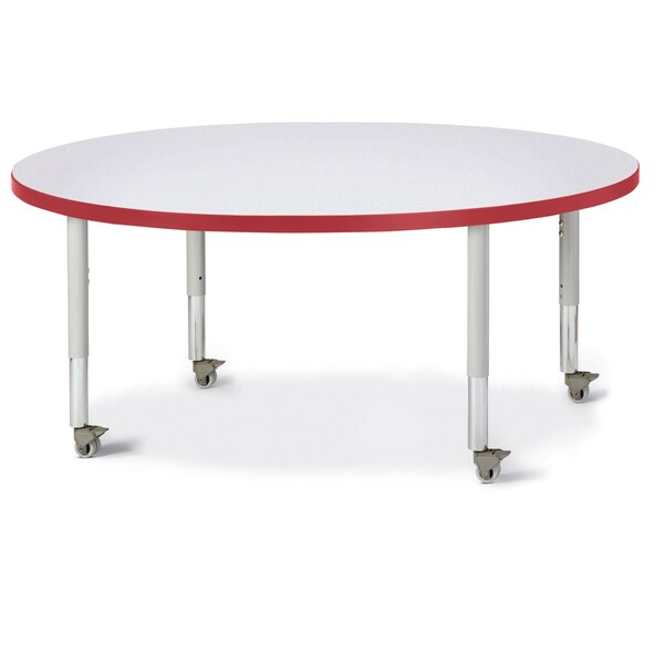 Jonti-Craft Berries Round Activity Table, 48 in. Diameter, Mobile, Freckled Gray/Red/Gray - 6433JCM008