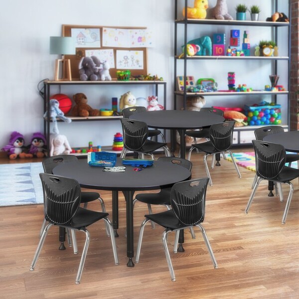 Kee Tables > Height Adjustable > Round Classroom Tables, 36 W, 36 L, 23-34 H, Wood|Metal, Grey - TB36RNDGYAPBK
