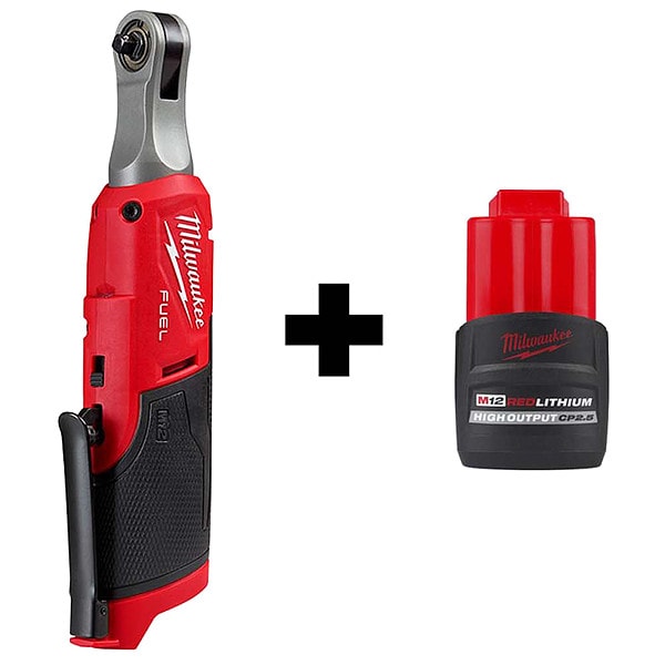 Milwaukee Tool M12 1/4" HS Ratchet, M12 HOCP2.5 Battery - 2566-20, 48-11-2425