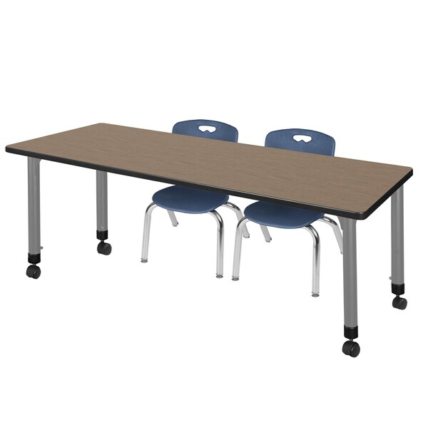 Regency Kee Mobile Adjustable Classroom Table W/ 2 Andy Mobile Chairs, 66 in W, 24 in L, Noble Oak - MT6624NOAPCGY45NV