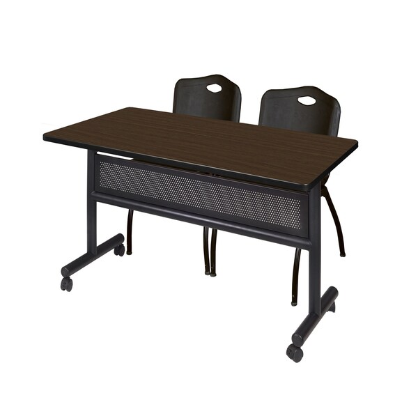Regency Kobe Flip-Top Privacy Nesting Table W/ 2 M Stack Chairs, 48 in W, 30 in L, Neo Walnut - MKFTM4830NW47BK