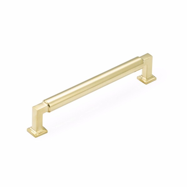 Schaub 6in Center to Center Haniburton Cabinet Pull Unlacquered Brass Finish - 476-UNBR