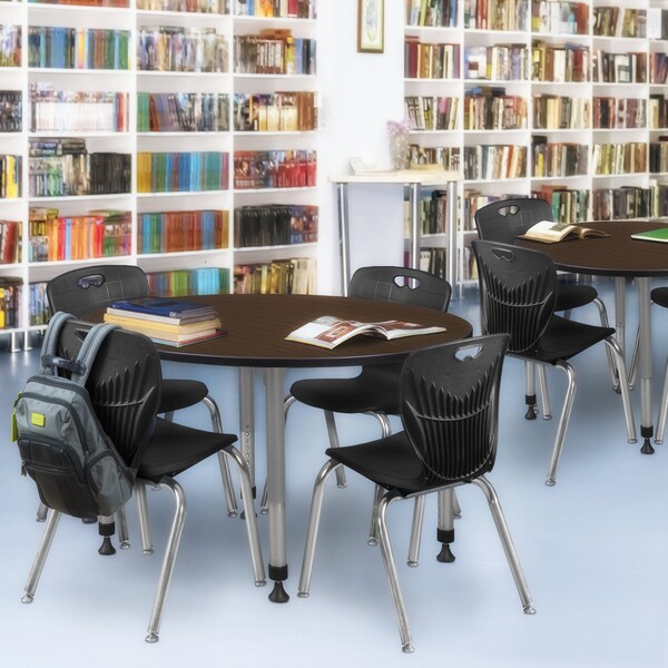 Regency Round Kee Adjustable Classroom Table W/ 4 Andy Stack Chairs, 48 in W, 48 in L, Neo Walnut - TB48RNDNWAPGY40BK