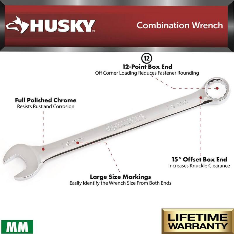 Husky 12 mm 12-Point Metric Full Polish Combination Wrench - HCW12MM-05