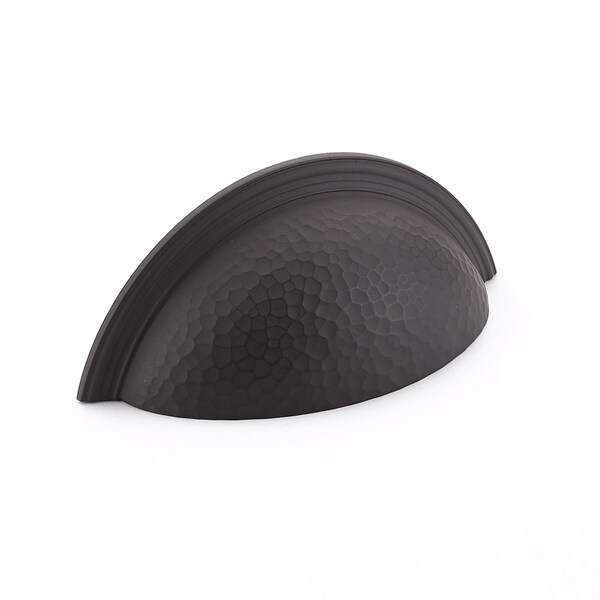 Schaub 3in Center to Center Atherton Hammered Plain Edge Cup Pull Oil Rubbed Bronze Finish - 573-10B