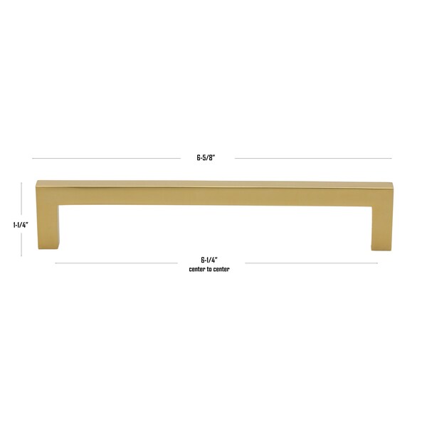 Gliderite Hardware 6-1/4 in. Center to Center Solid Square Bar Pull Brass Gold - 21683-160-BG-1