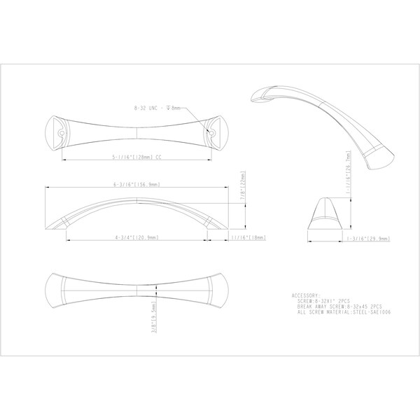 Elements By Hardware Resources 128 mm Center-to-Center Polished Chrome Arched Belfast Cabinet Pull - 976-128PC