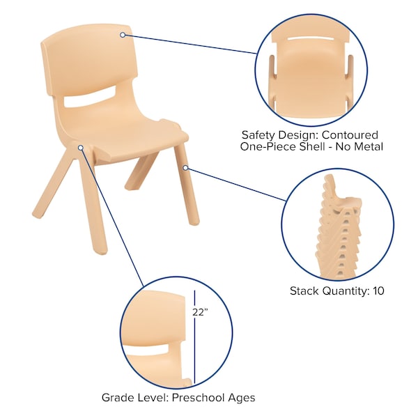 Flash Furniture Natural Plastic Stackable School Chair with 12" Seat Height, PK2 - 2-YU-YCX-001-NAT-GG