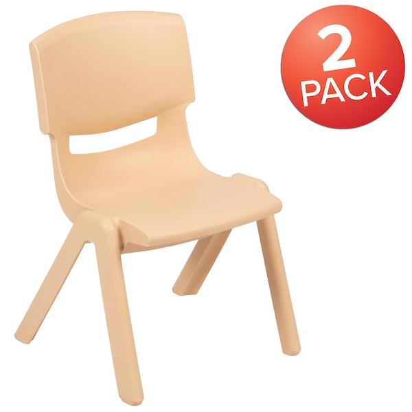 Flash Furniture Natural Plastic Stackable School Chair with 12" Seat Height, PK2 - 2-YU-YCX-001-NAT-GG