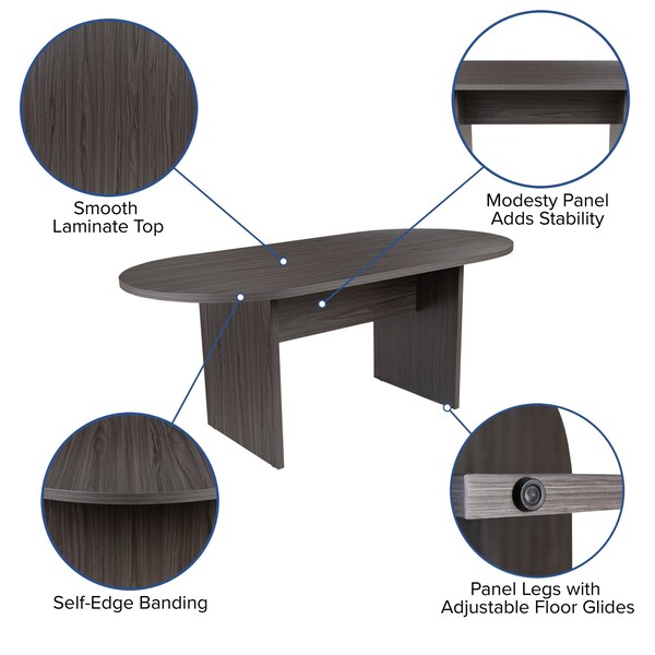 Flash Furniture Oval 35" W, 72" L, 29.5" H, Laminate Top, Grey - BLN-6GCGRYX000-BK-GG
