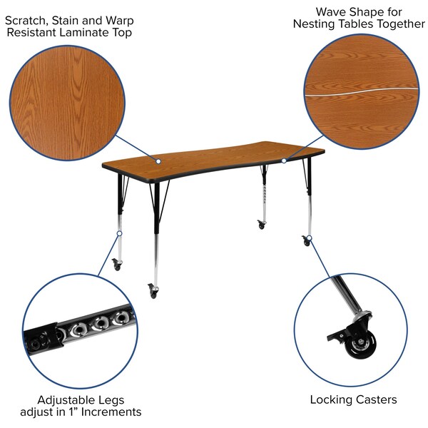 Flash Furniture Oval 60 W, 86 L, 30 H, Chrome, Laminate, Particleboard, Steel, Wood Grain - XU-GRP-A3060CON-60-OAK-T-A-CAS-GG