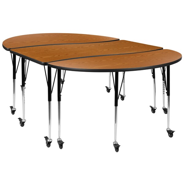 Flash Furniture Oval 60 W, 86 L, 30 H, Chrome, Laminate, Particleboard, Steel, Wood Grain - XU-GRP-A3060CON-60-OAK-T-A-CAS-GG