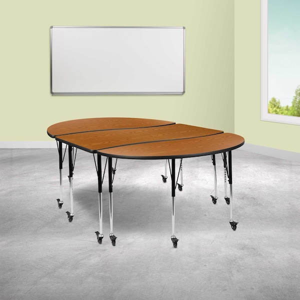 Flash Furniture Oval 60 W, 86 L, 30 H, Chrome, Laminate, Particleboard, Steel, Wood Grain - XU-GRP-A3060CON-60-OAK-T-A-CAS-GG