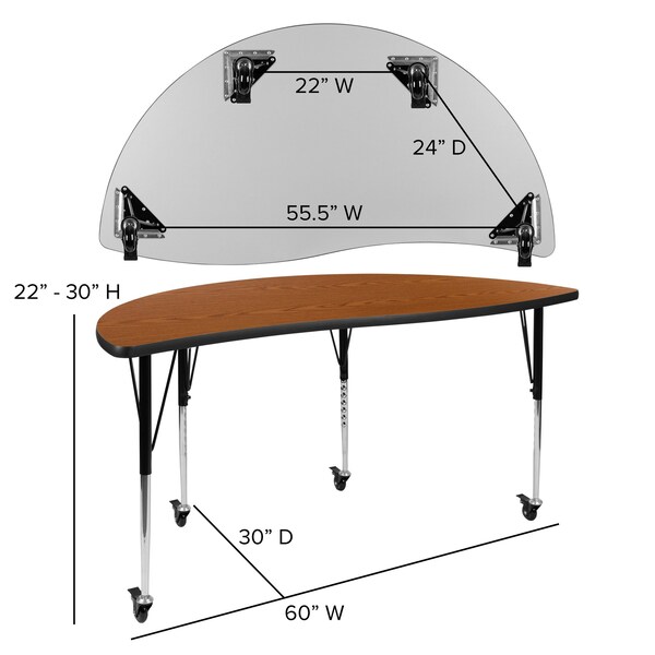 Flash Furniture Oval 60 W, 86 L, 30 H, Chrome, Laminate, Particleboard, Steel, Wood Grain - XU-GRP-A3060CON-60-OAK-T-A-CAS-GG