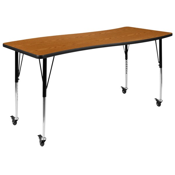 Flash Furniture Oval 60 W, 86 L, 30 H, Chrome, Laminate, Particleboard, Steel, Wood Grain - XU-GRP-A3060CON-60-OAK-T-A-CAS-GG