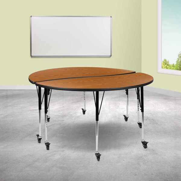 Flash Furniture Round 60 W, 60 L, 30 H, Chrome, Laminate, Particleboard, Steel, Wood Grain - XU-GRP-A60-HCIRC-OAK-T-A-CAS-GG