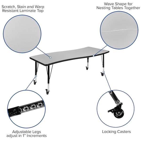 Flash Furniture Rectangle 26 W, 60 L, 25 H, Chrome, Laminate, Particleboard, Steel, Grey - XU-A3060-CON-GY-T-P-CAS-GG