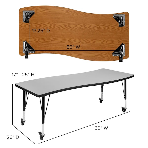 Flash Furniture Rectangle 26 W, 60 L, 25 H, Chrome, Laminate, Particleboard, Steel, Grey - XU-A3060-CON-GY-T-P-CAS-GG
