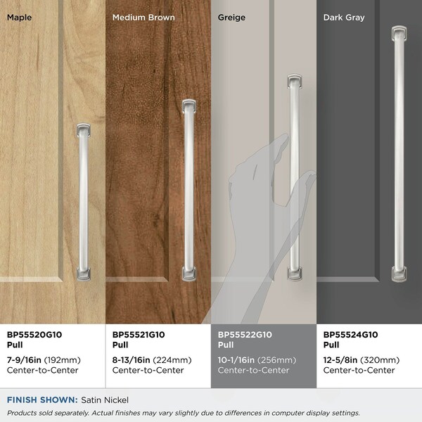 Amerock Surpass 10-1/16 inch 256mm Center-to-Center Satin Nickel Cabinet Pull - BP55522G10