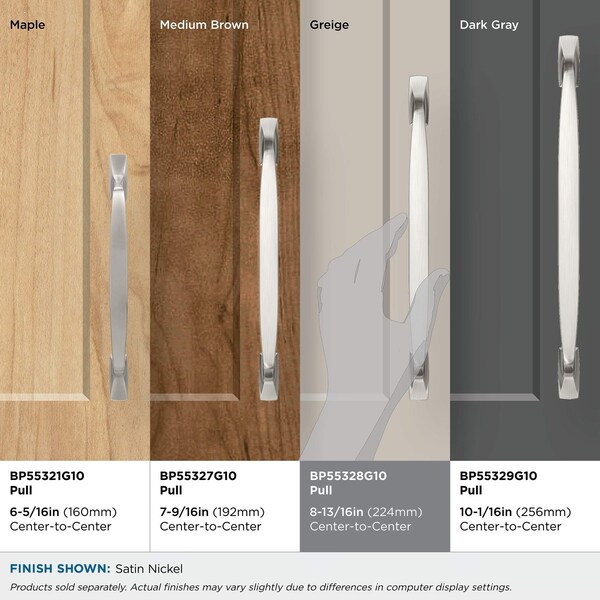 Amerock Highland Ridge 8-13/16 inch 224mm Center-to-Center Satin Nickel Cabinet Pull - BP55328G10