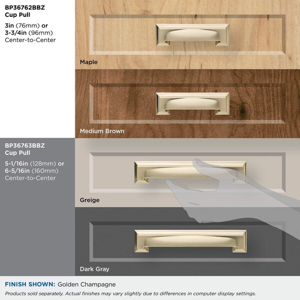Amerock Appoint 5-1/16 in & 6-5/16 in 128 mm & 160 mm Center-to-Center Golden Champagne Cabinet Cup Pull - BP36763BBZ