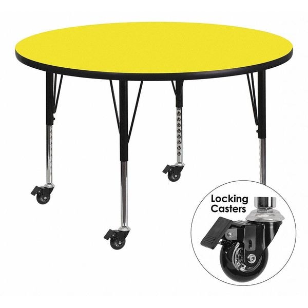 Flash Furniture Round Activity Table, 48" W, 48" L, 25.5" H, Laminate, Yellow - XU-A48-RND-YEL-H-P-CAS-GG