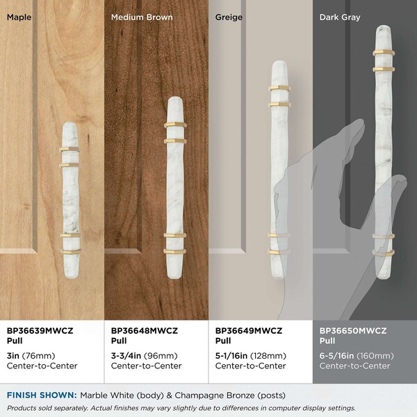 Amerock Carrione 6-5/16 inch 160mm Center-to-Center Marble White/Champagne Bronze Cabinet Pull - BP36650MWCZ