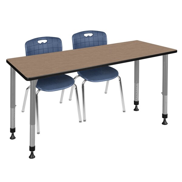 Regency Kee Adjustable Classroom Table W/ 2 Andy Stack Chairs, 66 in W, 24 in L, Noble Oak - MT6624NOAPGY40NV