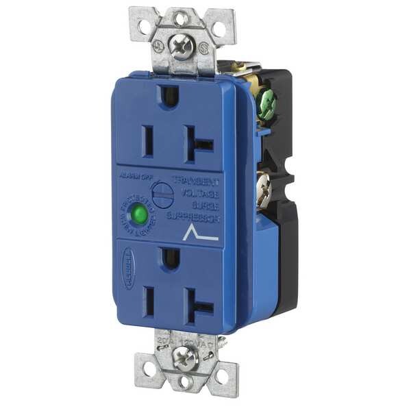 Hubbell Receptacle, 20 A Amps, 125V AC, Flush Mount, Standard Duplex Outlet, 5-20R, Blue - HBL5362SA