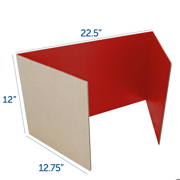 Flipside 12in X 48in Red Corrugated Study Carrel 5/32in, 24PK - 60049-24