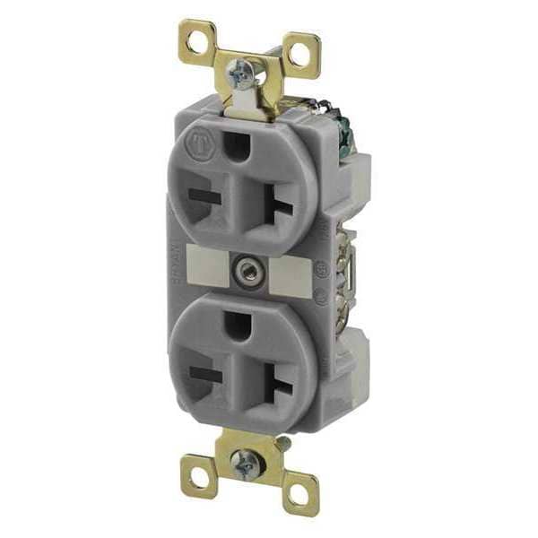 Zoro Select Receptacle, 20 A Amps, 250V AC, Flush Mount, Standard Duplex Outlet, 6-20R, Gray - 5462GRY