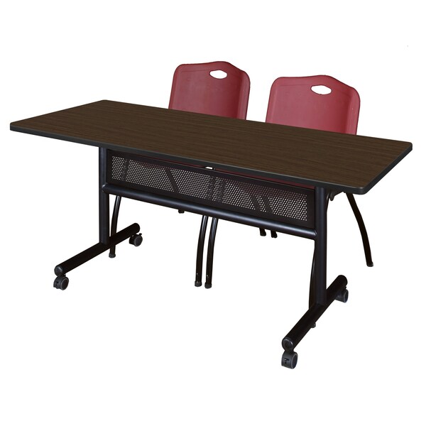 Regency Kobe Flip-Top Privacy Nesting Table W/ 2 M Stack Chairs, 60 in W, 30 in L, Neo Walnut - MKFTM6030NW47BY