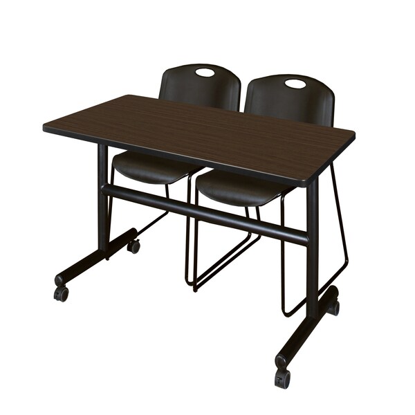 Regency Kobe Flip-Top Training Nesting Table W/ 2 Zeng Stack Chairs, 48 in W, 24 in L, Neo Walnut - MKFT4824NW44BK