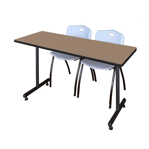 Regency Kobe T-Base Training Seminar Table W/ 2 M Stack Chairs, 66 in W, 30 in L, Noble Oak - MKTRCT6630NO47GY