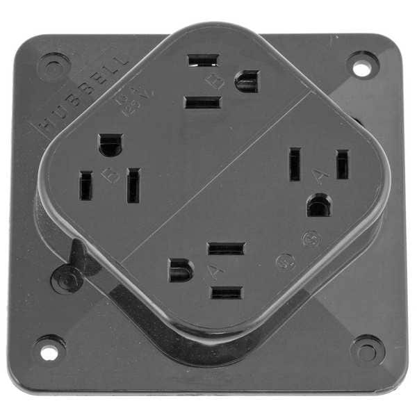 Hubbell Receptacle, 15 A Amps, 125V AC, Surface Mount, Quad Outlet, 5-15R, Gray - HBL415GY