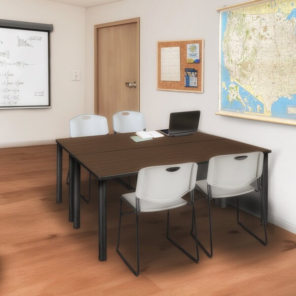 Regency Kee Training Table W/ 2 Zeng Chairs, 66 in W, 24 in L, Neo Walnut - MT6624NWBPBK44GY