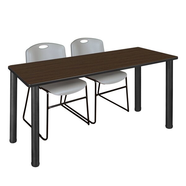 Regency Kee Training Table W/ 2 Zeng Chairs, 66 in W, 24 in L, Neo Walnut - MT6624NWBPBK44GY