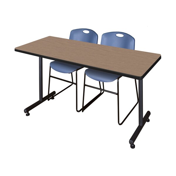 Regency Kobe T-Base Training Seminar Table W/ 2 Zeng Stack Chairs, 72 in W, 30 in L, Noble Oak - MKTRCT7230NO44BE