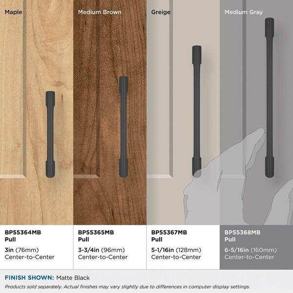 Amerock Riva 6-5/16 in 160 mm Center-to-Center Matte Black Cabinet Pull - BP55368MB