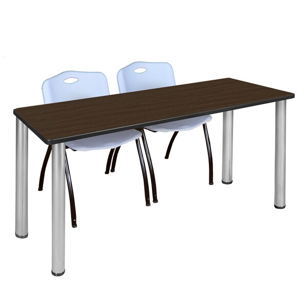 Regency Kee Training Table W/ 2 M Stack Chairs, 66 in W, 24 in L, Neo Walnut - MT6624NWBPCM47GY