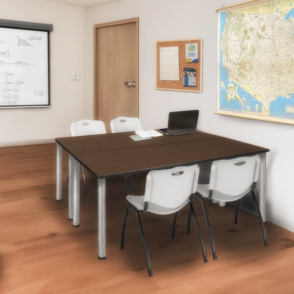 Regency Kee Training Table W/ 2 M Stack Chairs, 66 in W, 24 in L, Neo Walnut - MT6624NWBPCM47GY