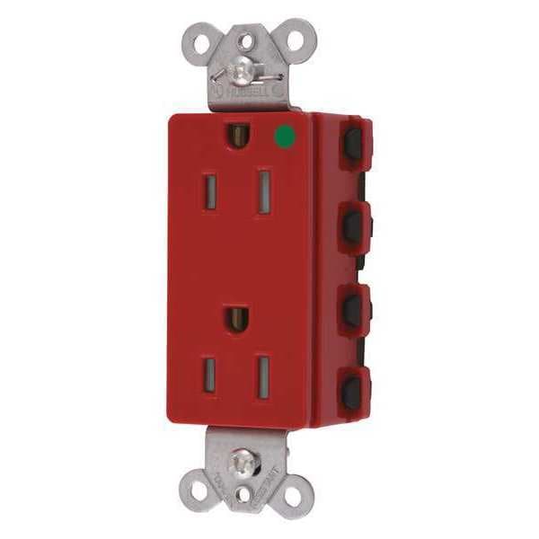 Hubbell Receptacle, 15 A Amps, 125V AC, Flush Mount, Standard Duplex Outlet, 5-15R, Red - SNAP2172RTRA