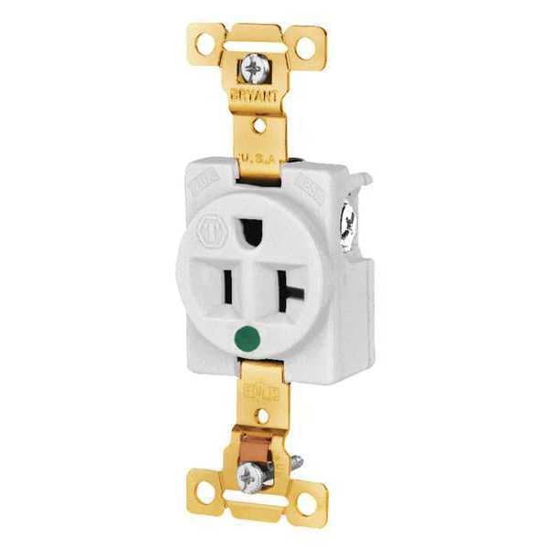 Zoro Select Receptacle, 20 A Amps, 125V AC, Flush Mount, Single Outlet, 5-20R, White - 8310W