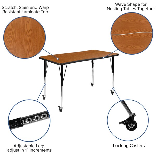 Flash Furniture Mobile 76" Oval Wave Oak Table Set-16" Chairs - XU-GRP-16CH-A3048CON-48-OAK-T-A-CAS-GG
