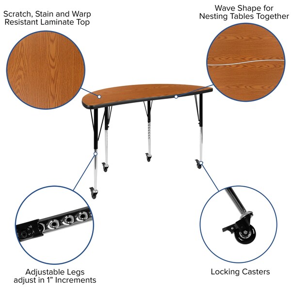 Flash Furniture Mobile 76" Oval Wave Oak Table Set-16" Chairs - XU-GRP-16CH-A3048CON-48-OAK-T-A-CAS-GG