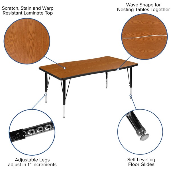 Flash Furniture 76" Oval Wave Oak Table Set-12" Stack Chairs - XU-GRP-12CH-A3048CON-48-OAK-T-P-GG