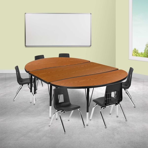 Flash Furniture 76" Oval Wave Oak Table Set-12" Stack Chairs - XU-GRP-12CH-A3048CON-48-OAK-T-P-GG