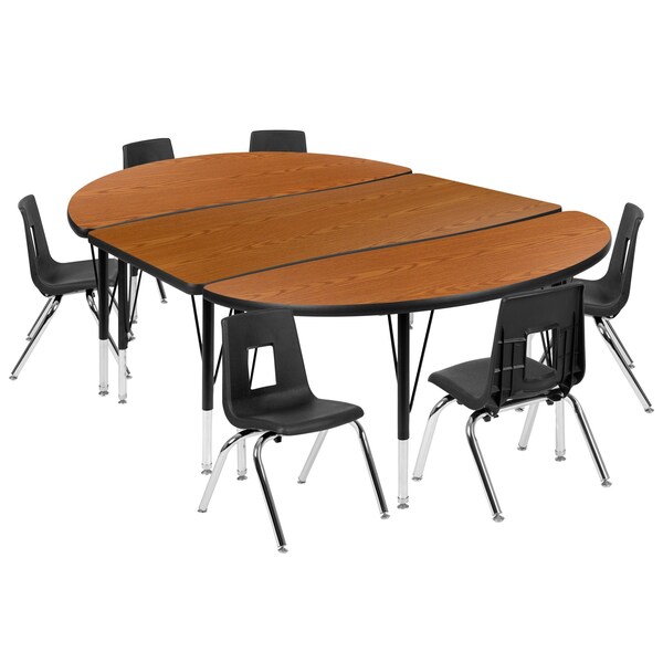 Flash Furniture 76" Oval Wave Oak Table Set-12" Stack Chairs - XU-GRP-12CH-A3048CON-48-OAK-T-P-GG