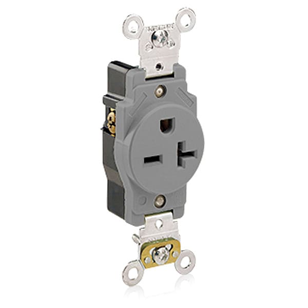 Leviton Receptacle, 20 A Amps, 250VAC, Single Outlet, 6-20R, Gray - 5461-GY